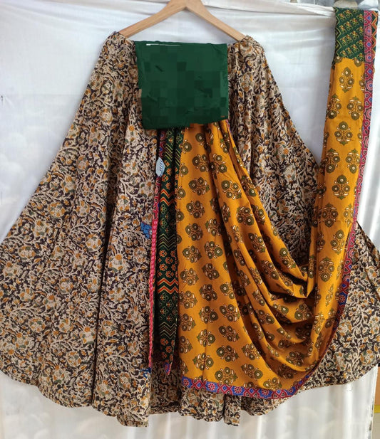 Kalamkari skirt blouse piece with cotton dupatta set