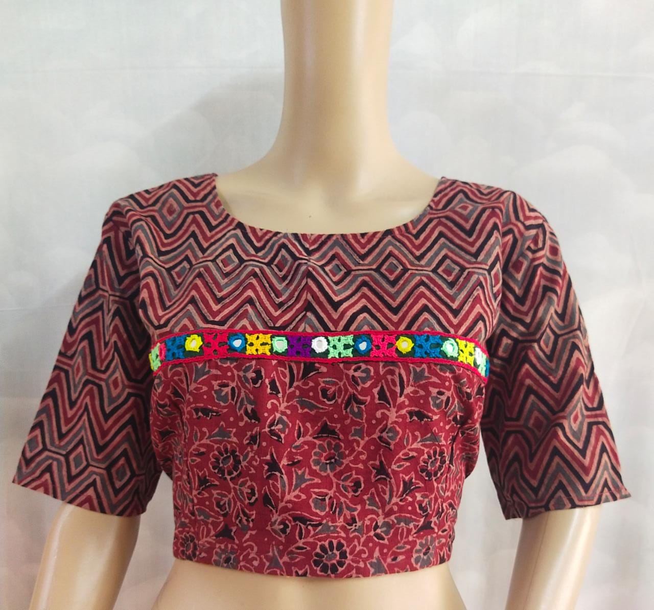 Cotton Blouse with Handcrafted Kutchi Border