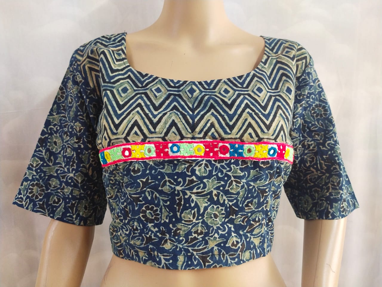 Cotton Blouse with Handcrafted Kutchi Border