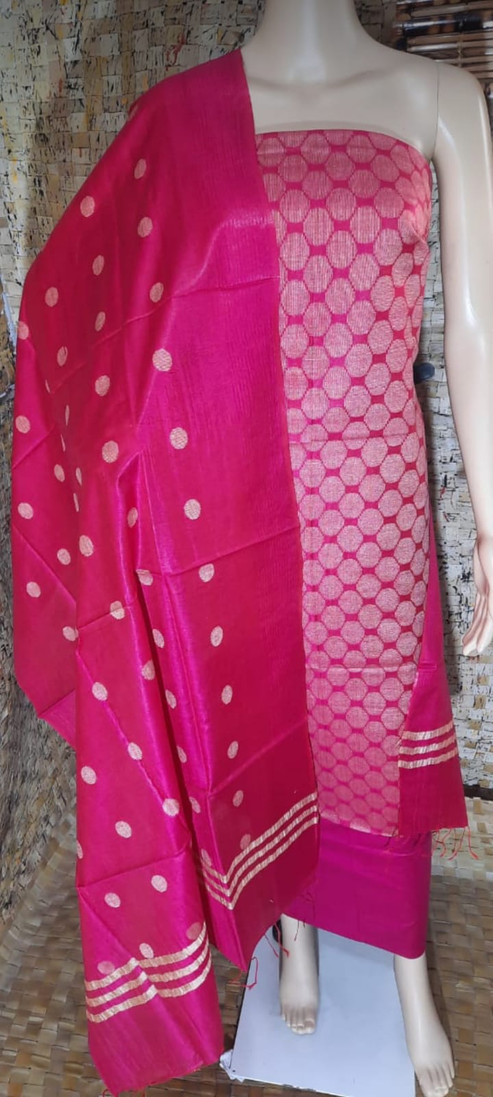 Woven Bhagalpuri semi Tussar Silk top and dupatta with plain bottom