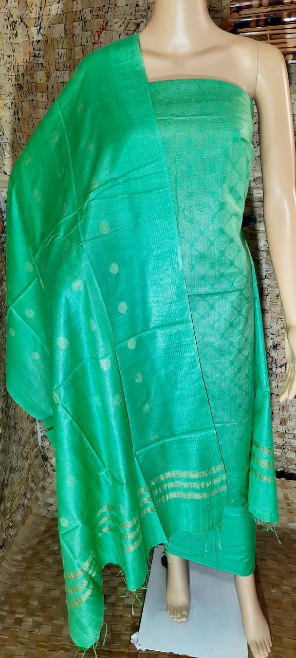 Woven Bhagalpuri semi Tussar Silk top and dupatta with plain bottom