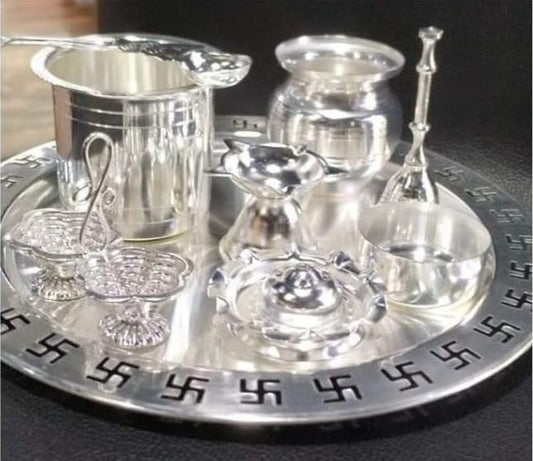 Silver Plated Swastik Pooja Thali Set