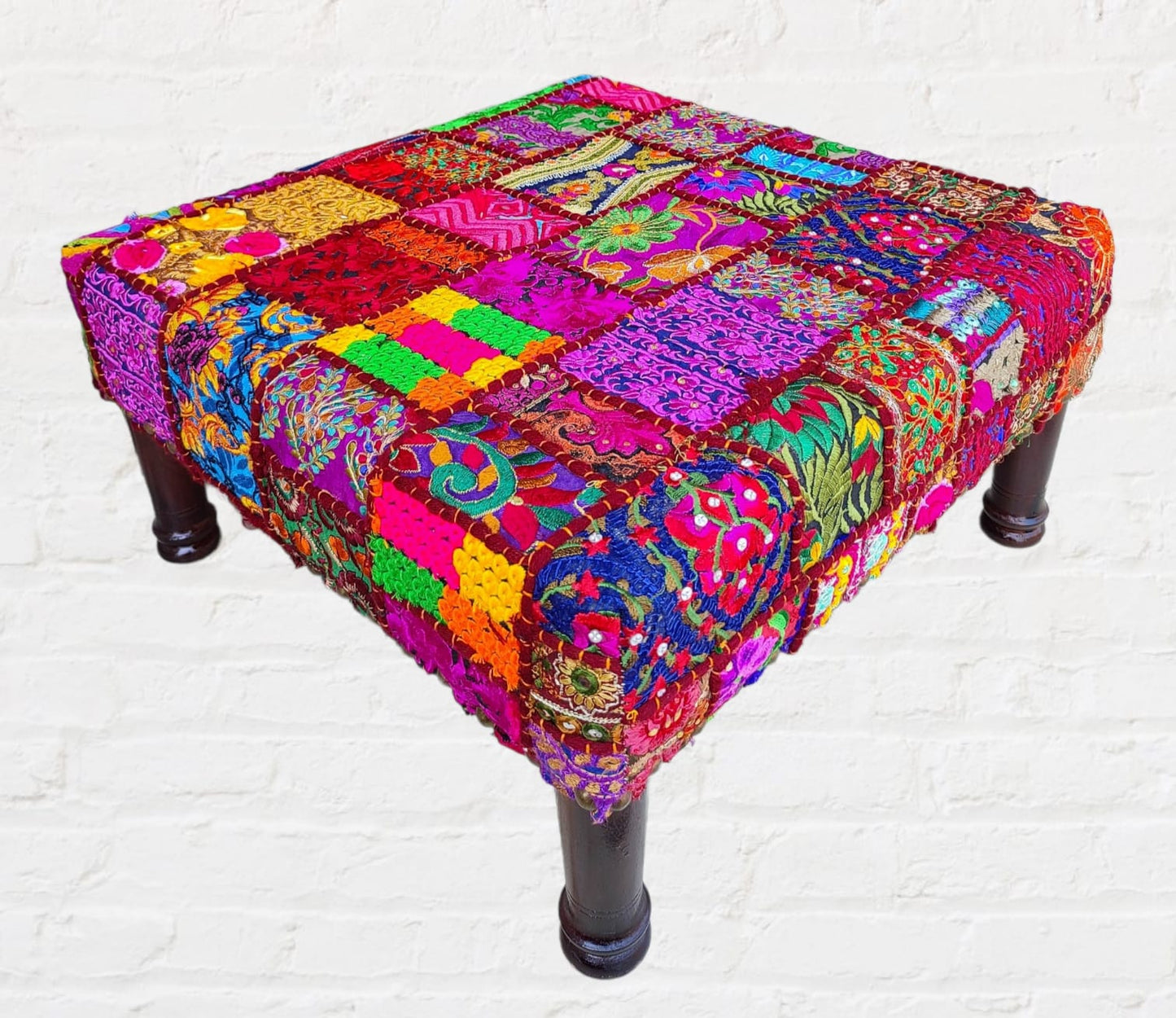 Handmade embroidered Wooden Footstool