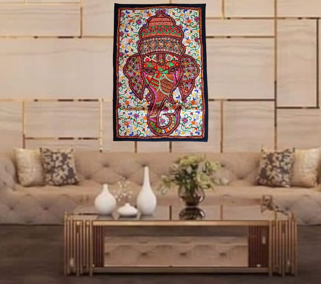 Banjara embroidery patch work Shri Ganesh wall Decor tapestry