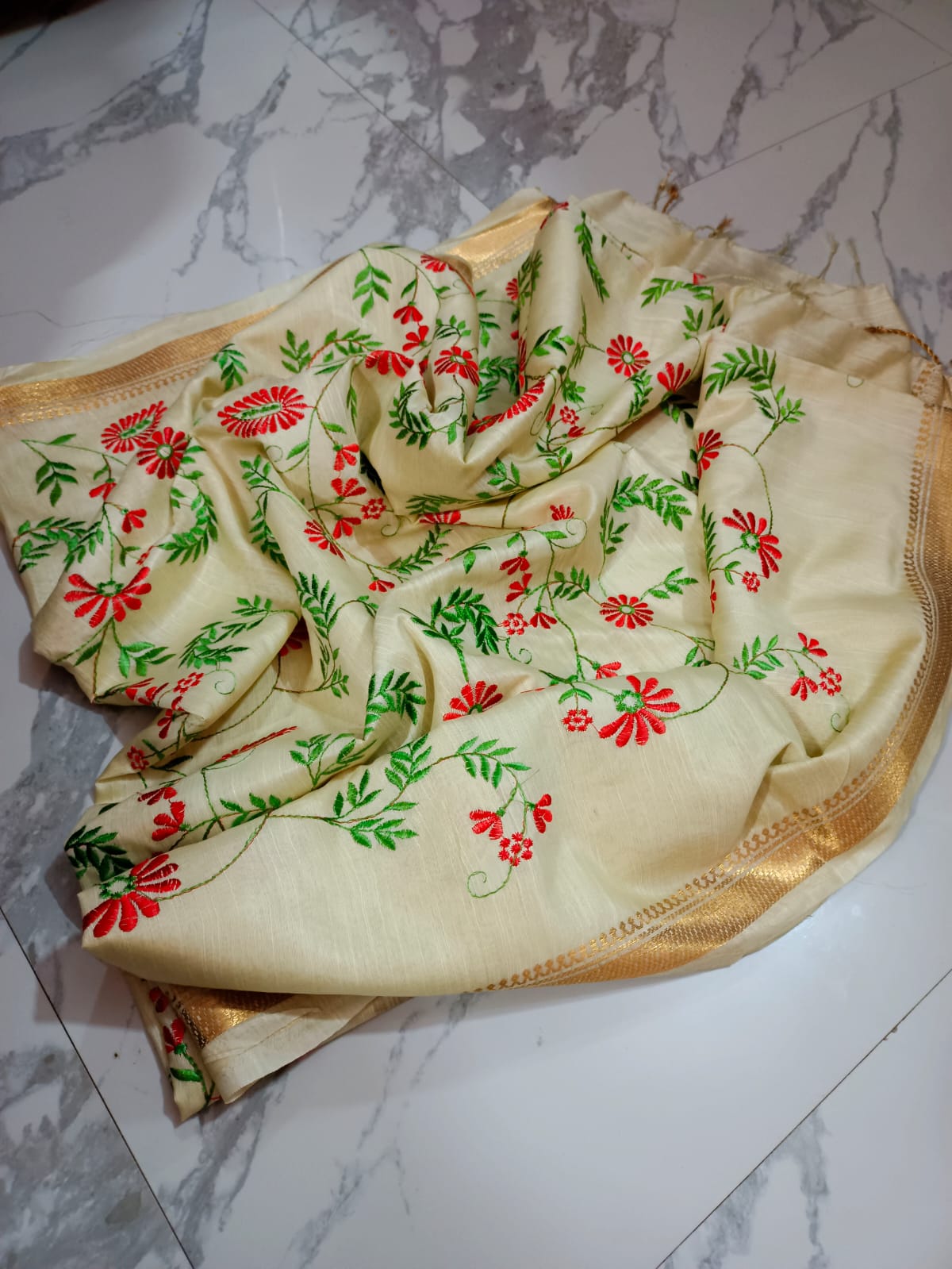 Embroidered Tussar Silk Linen Sarees