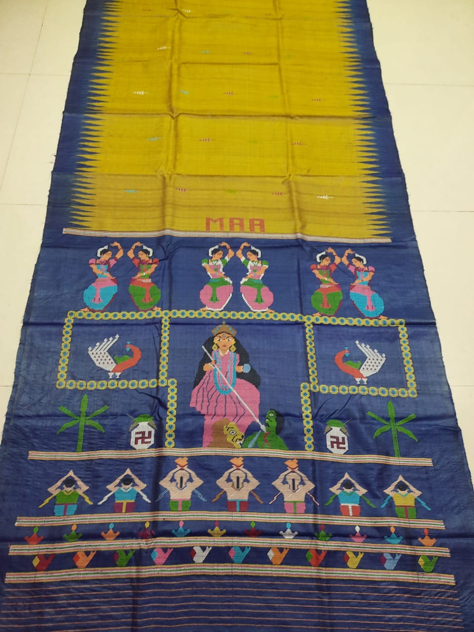 Pure desi Tussar Dolabedi weaving design saree with Maa Durga