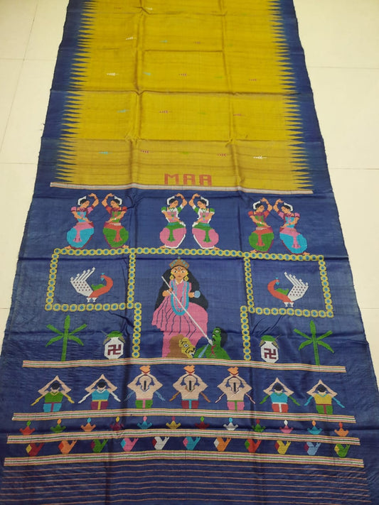 Pure desi Tussar Dolabedi weaving design saree with Maa Durga