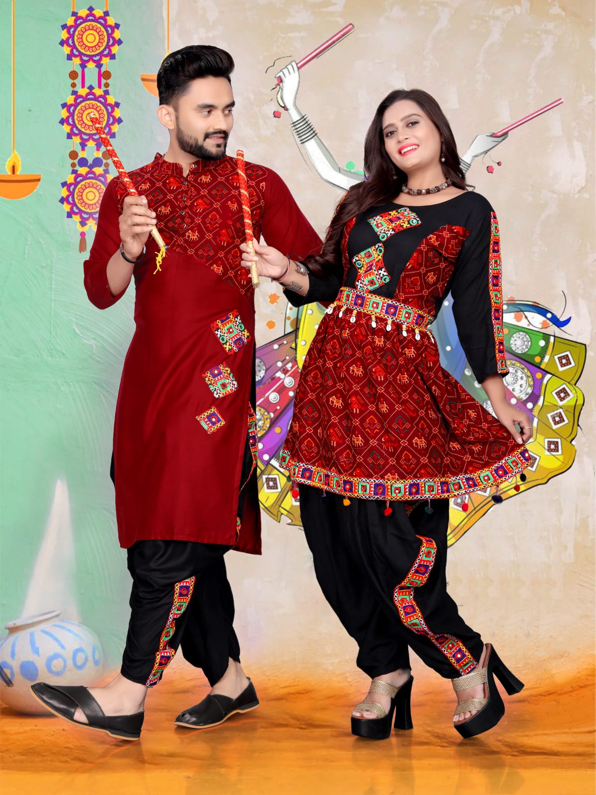 Navratri Special Couple Combo with real mirror work