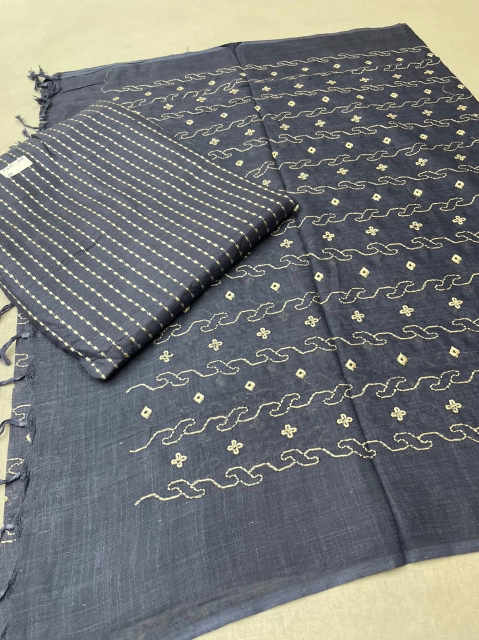 Embroidered Silk linen Suit Materials
