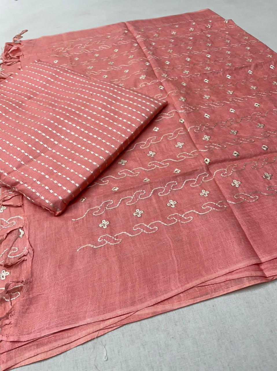 Embroidered Silk linen Suit Materials