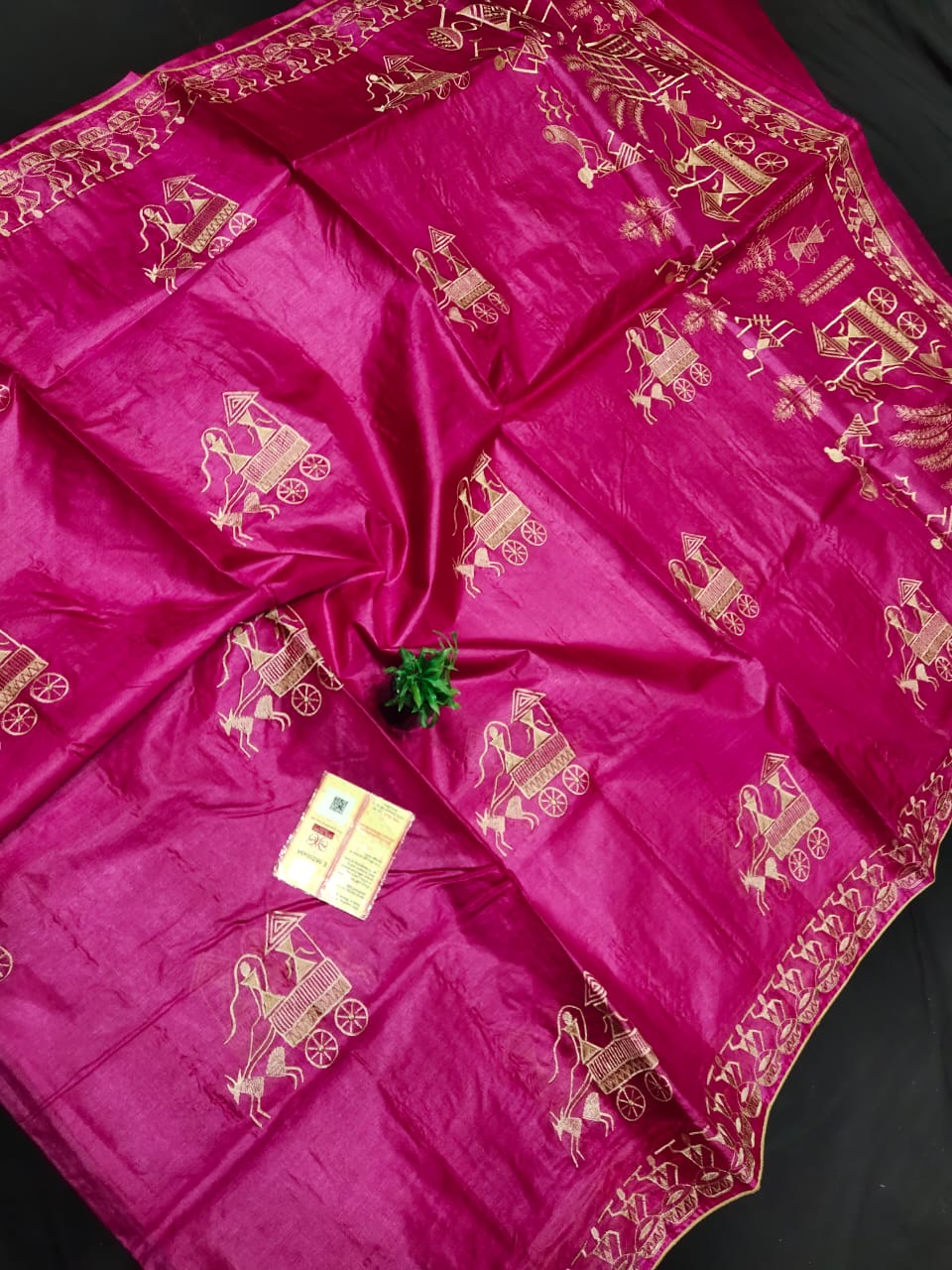 Pure tussar silk saree with all over tribal art buta work