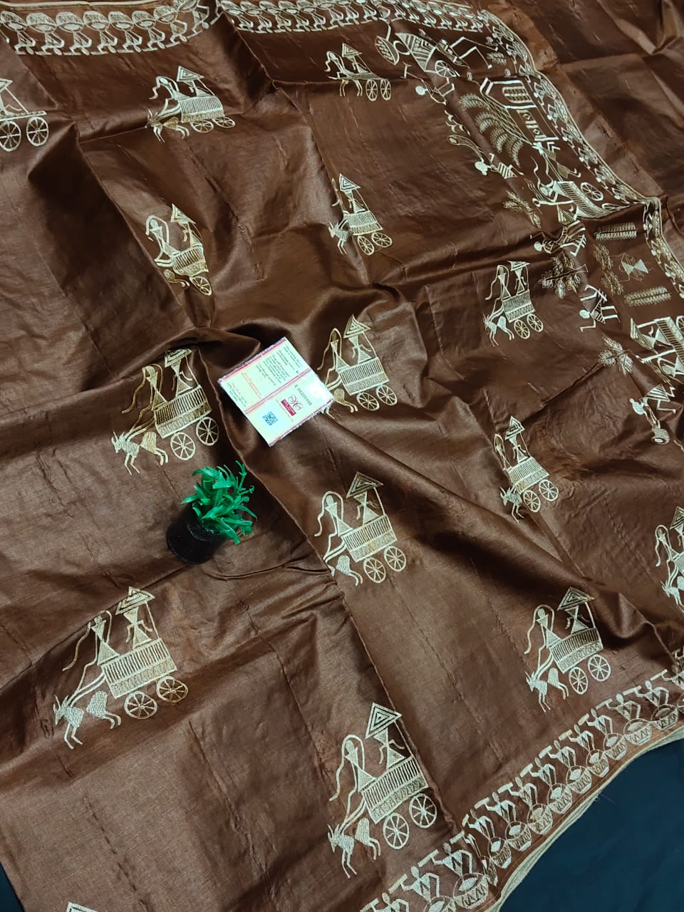 Pure tussar silk saree with all over tribal art buta work