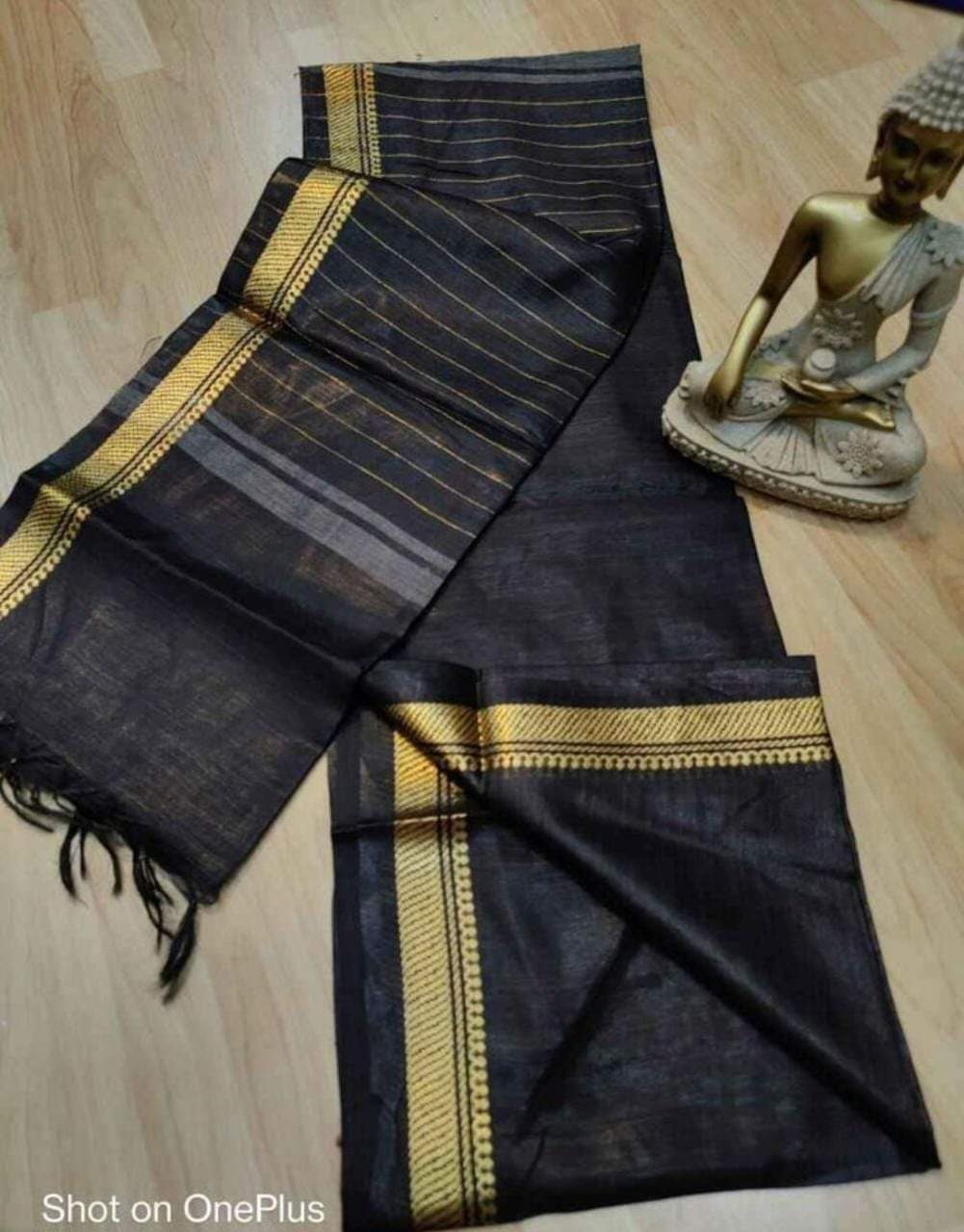 Tussar silk linen banarasi weaving border saree