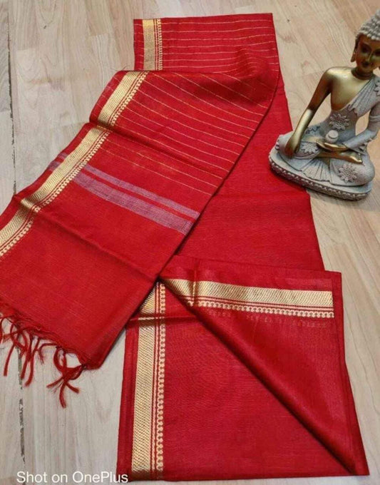 Tussar silk linen banarasi weaving border saree