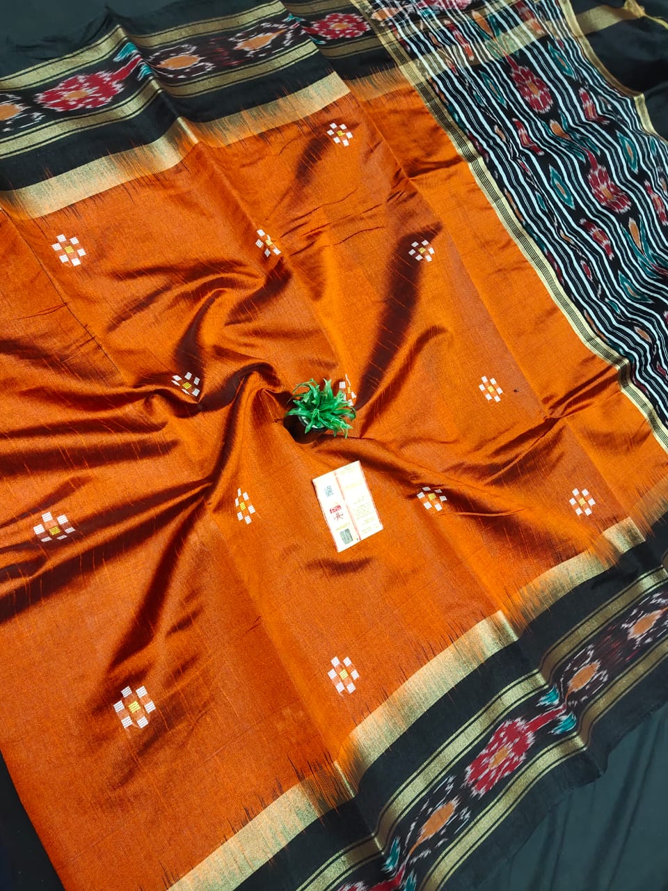 Pure raw silk silk saree with Bandhini Ganga Jamuna or tribal art border