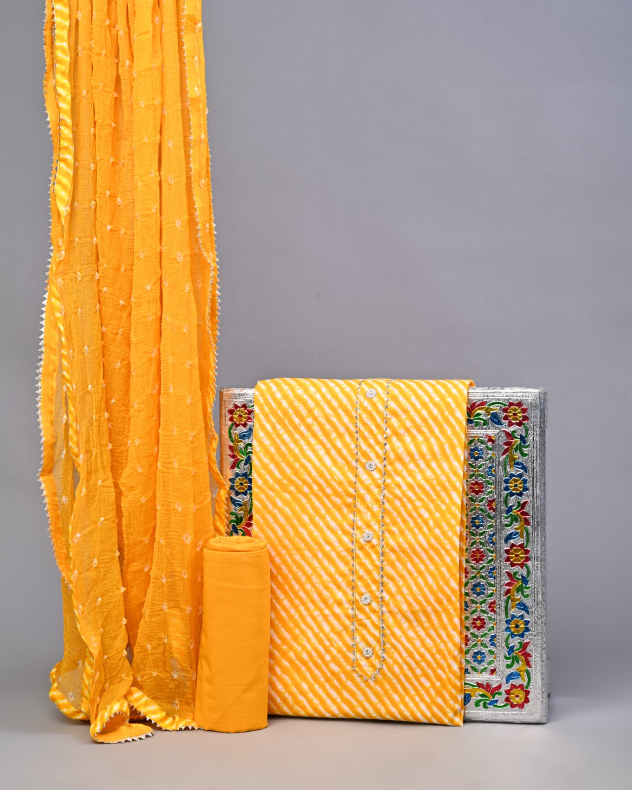 Cotton Suits and Bottom with Chiffon Dupatta