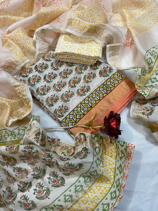 Maheshwari Silk Suits With Maheshwari Silk Dupatta And Cotton Bottom