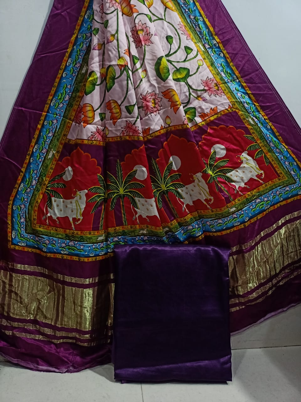 Pure Mashru silk Plain Top with Patola Printed Modaal silk Tissue Pallu Dupatta