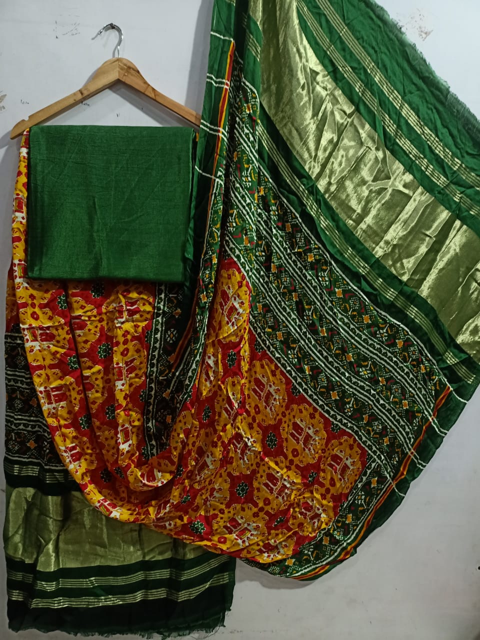 Pure Mashru silk Plain Top with Patola Printed Modaal silk Tissue Pallu Dupatta