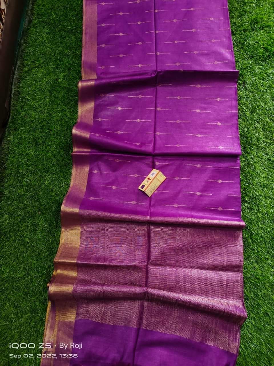 Kota silk saree with copper zari rakhi all over body and Zari wark pallu