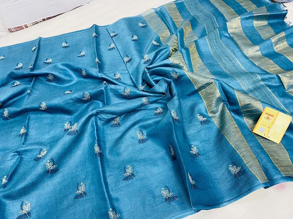 Embroidered semi Tussar silk sarees
