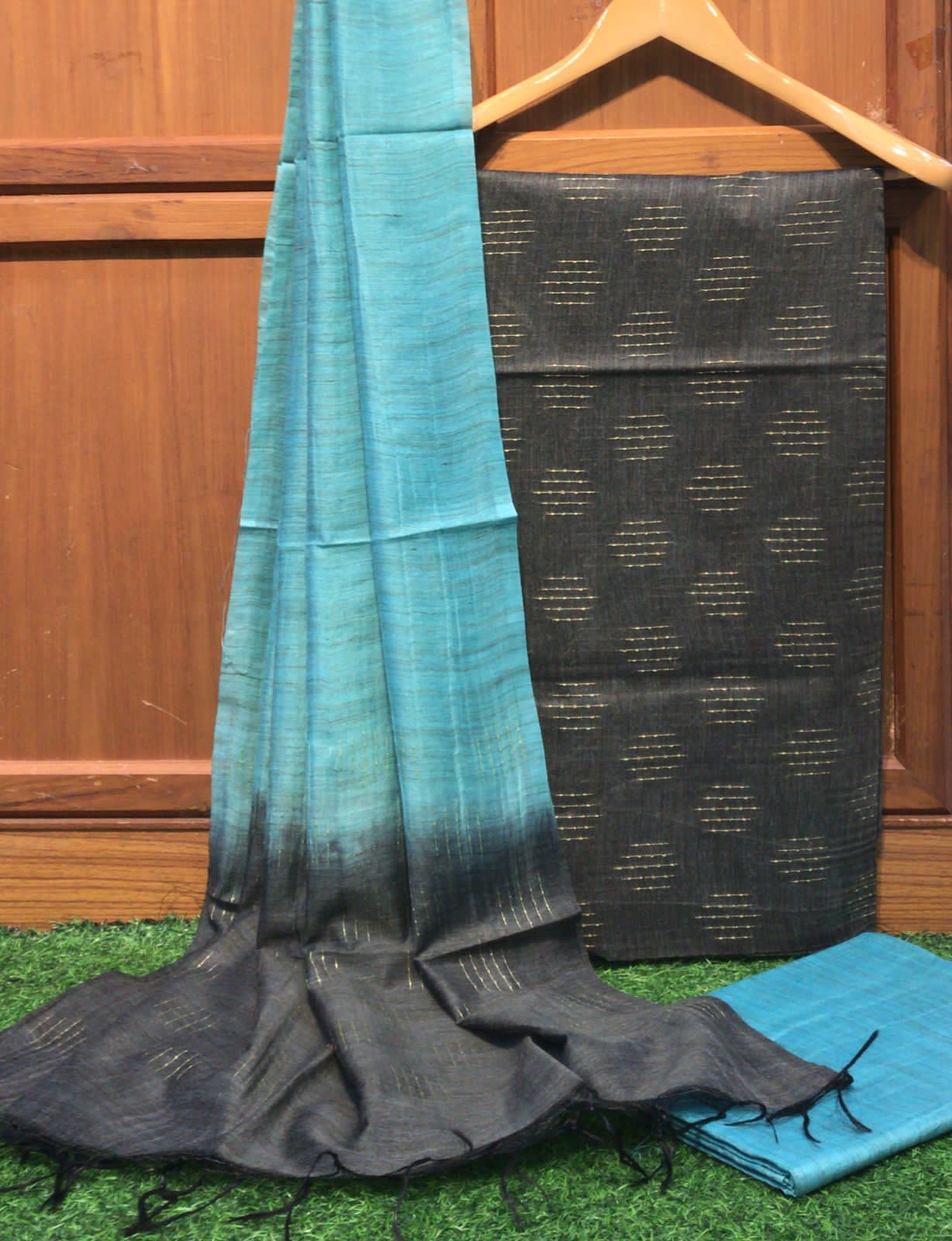 Kantha stitched semi Tussar Jute silk suit pieces