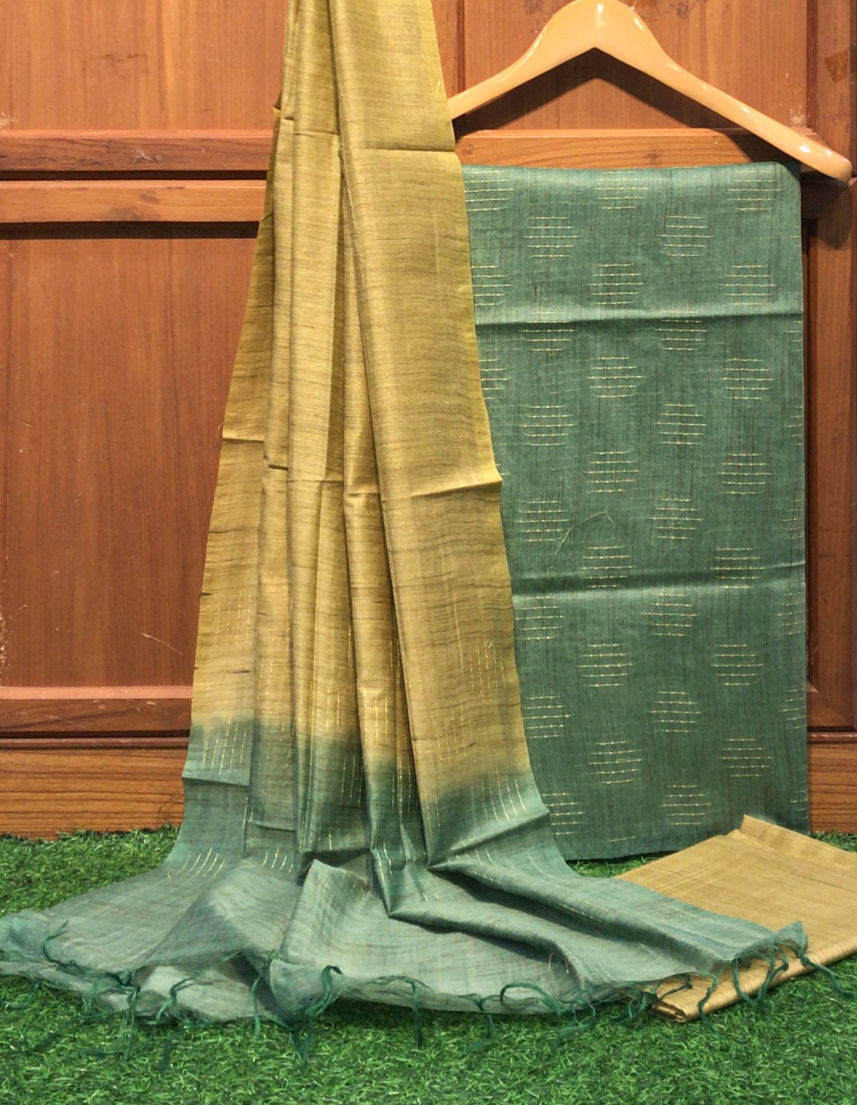 Kantha stitched semi Tussar Jute silk suit pieces