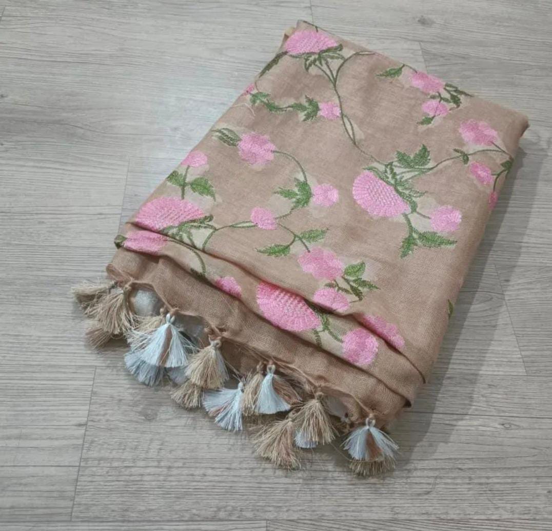 Embroidered Cotton linen sarees