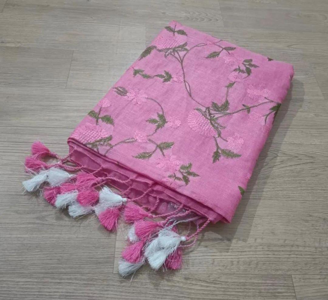 Embroidered Cotton linen sarees