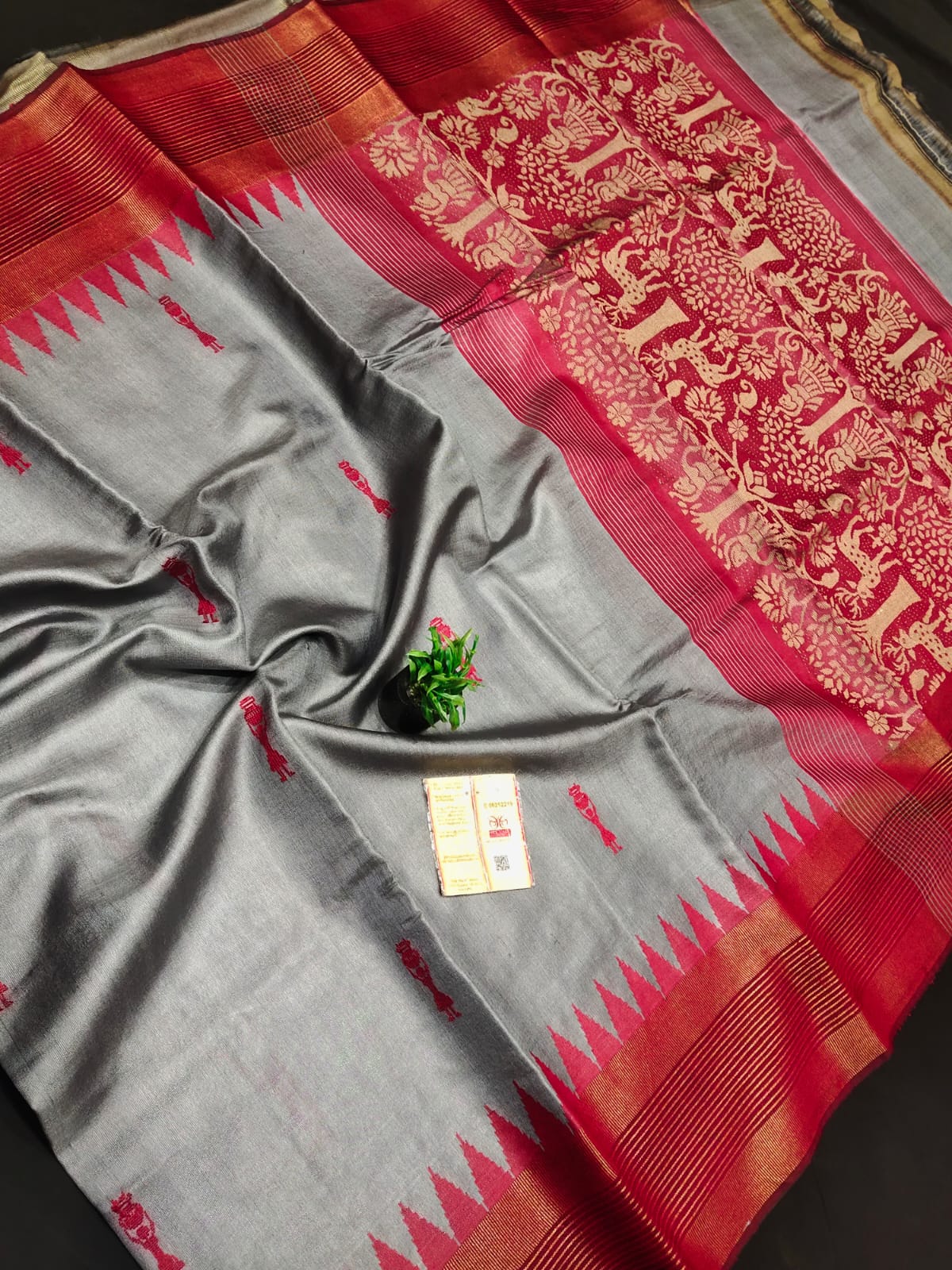Pure tussar silk with temple border and buti