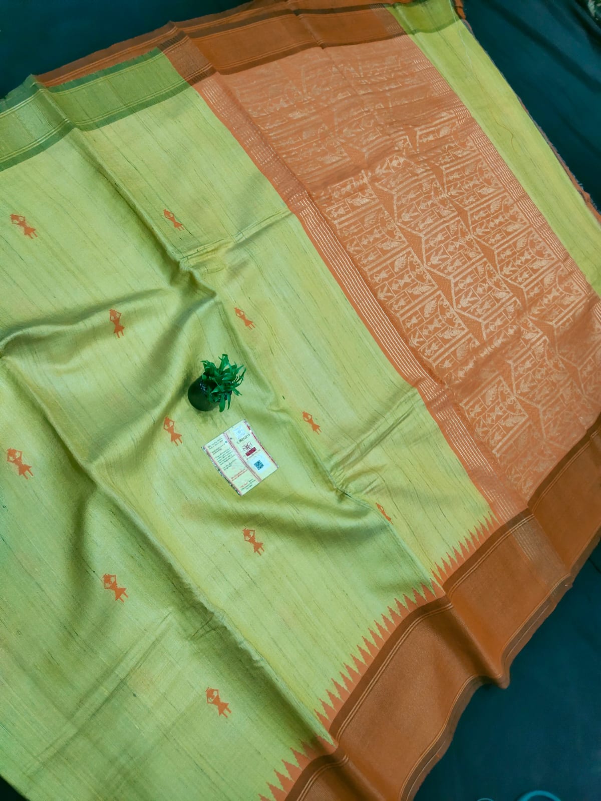 Pure tussar silk with temple border and buti