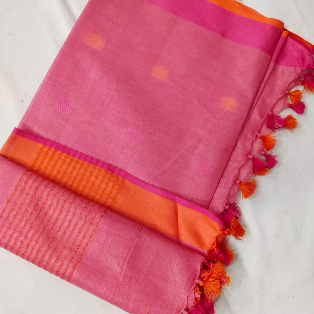 Pure cotton by linen dupatta with tussel