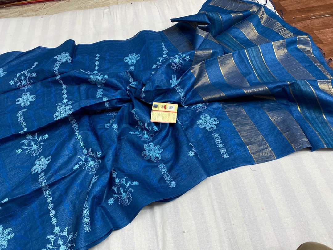 Embroidered Semi tussar Silk sarees