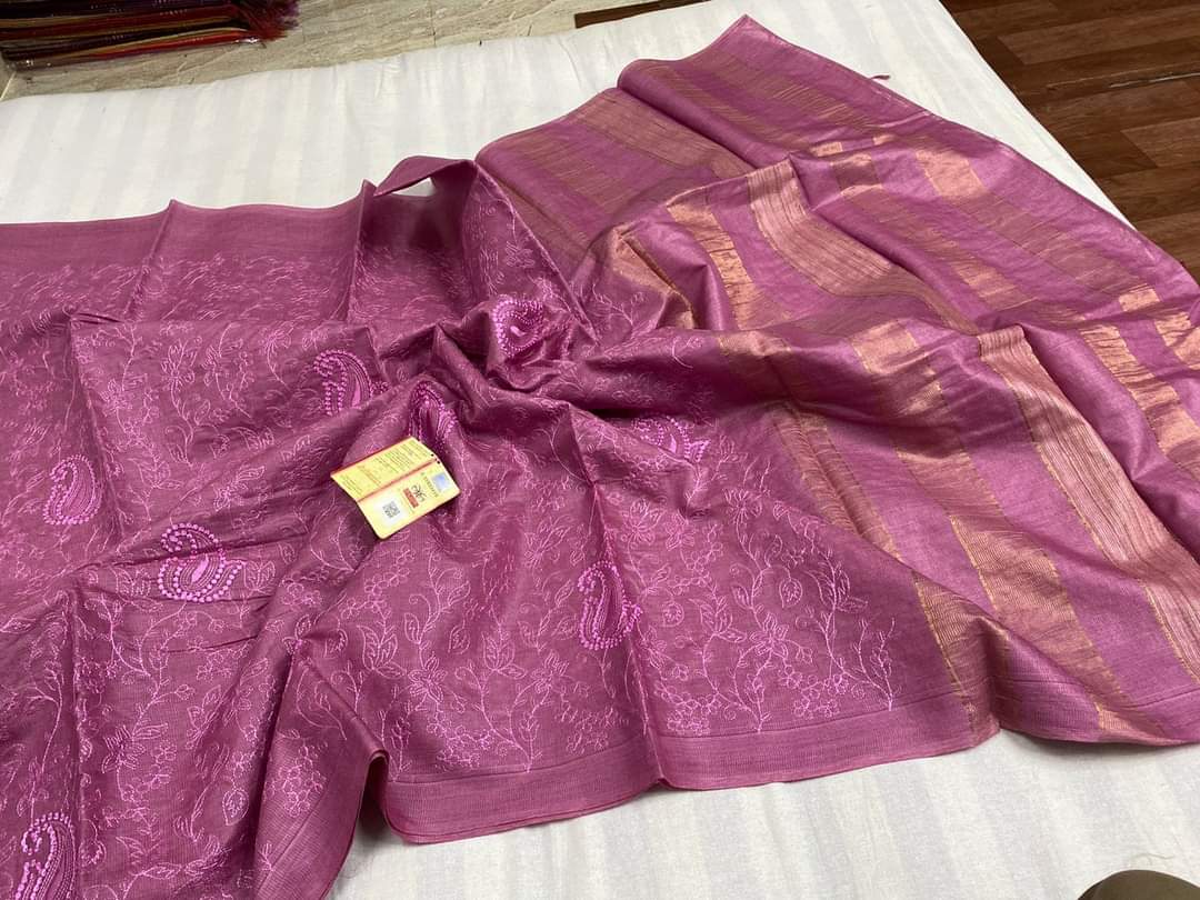 Embroidered Semi tussar Silk sarees