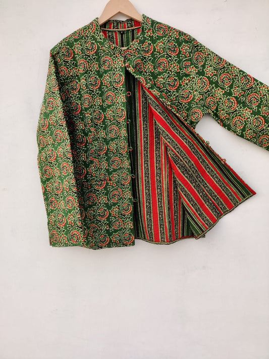 Ajrakh handblock printed reversible quilted jackets