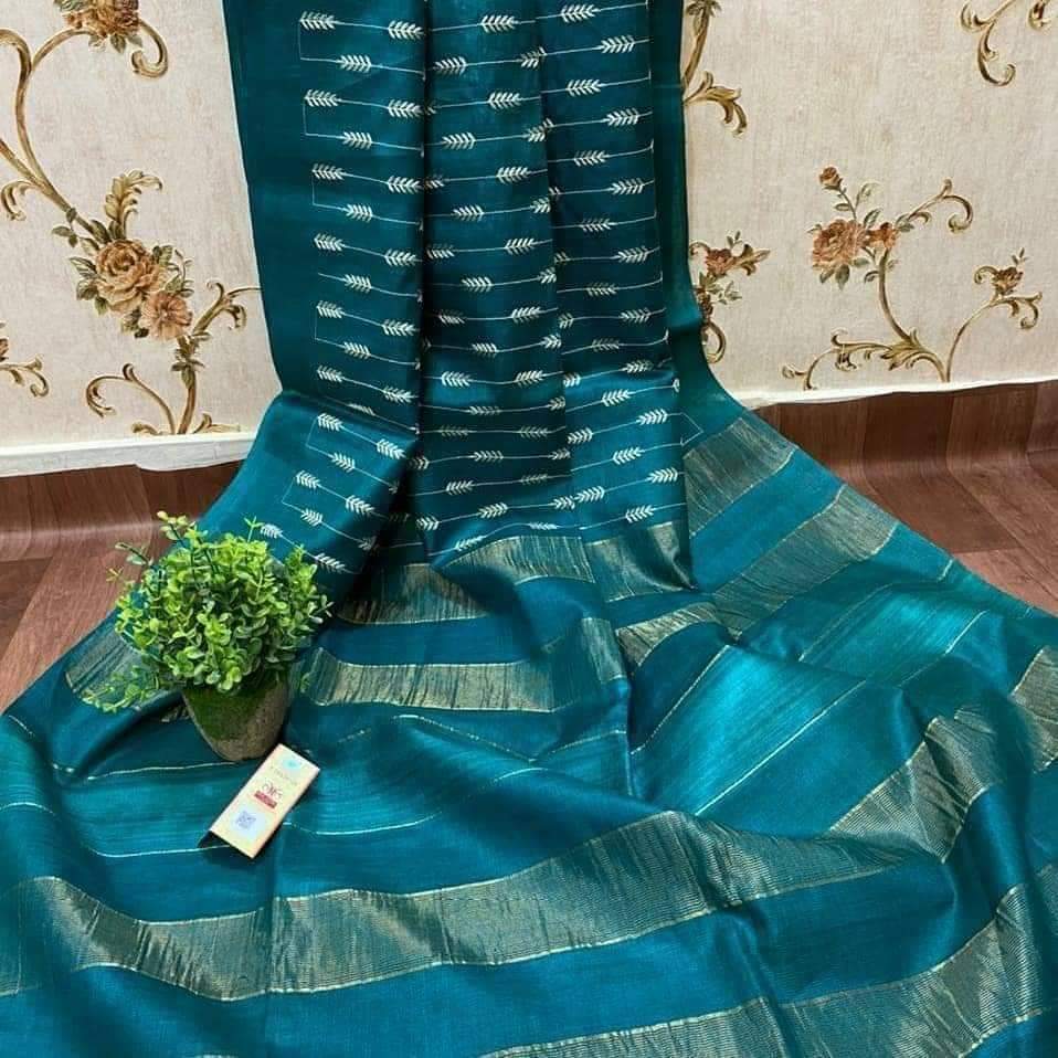 Embroidered semi tussar silk sarees