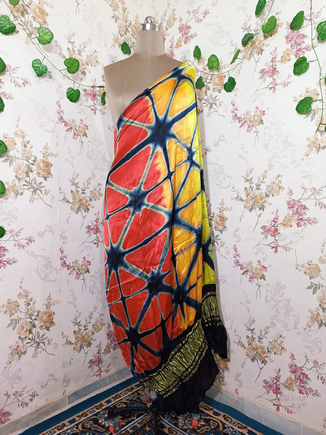 Kutchi handmade clamping dye Modal Silk dupatta with tissue pallu