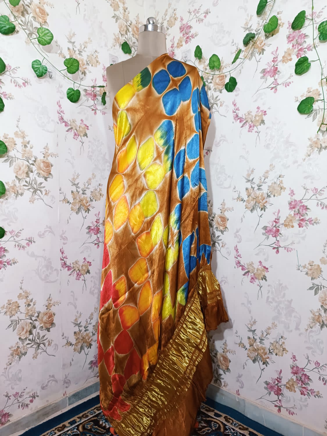 Kutchi handmade clamping dye Modal Silk dupatta with tissue pallu