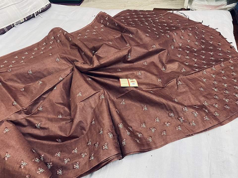 Embroidered Semi Tussar Silk by Linen Sarees