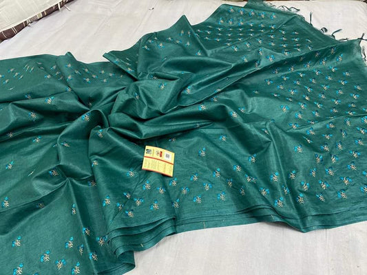 Embroidered Semi Tussar Silk by Linen Sarees