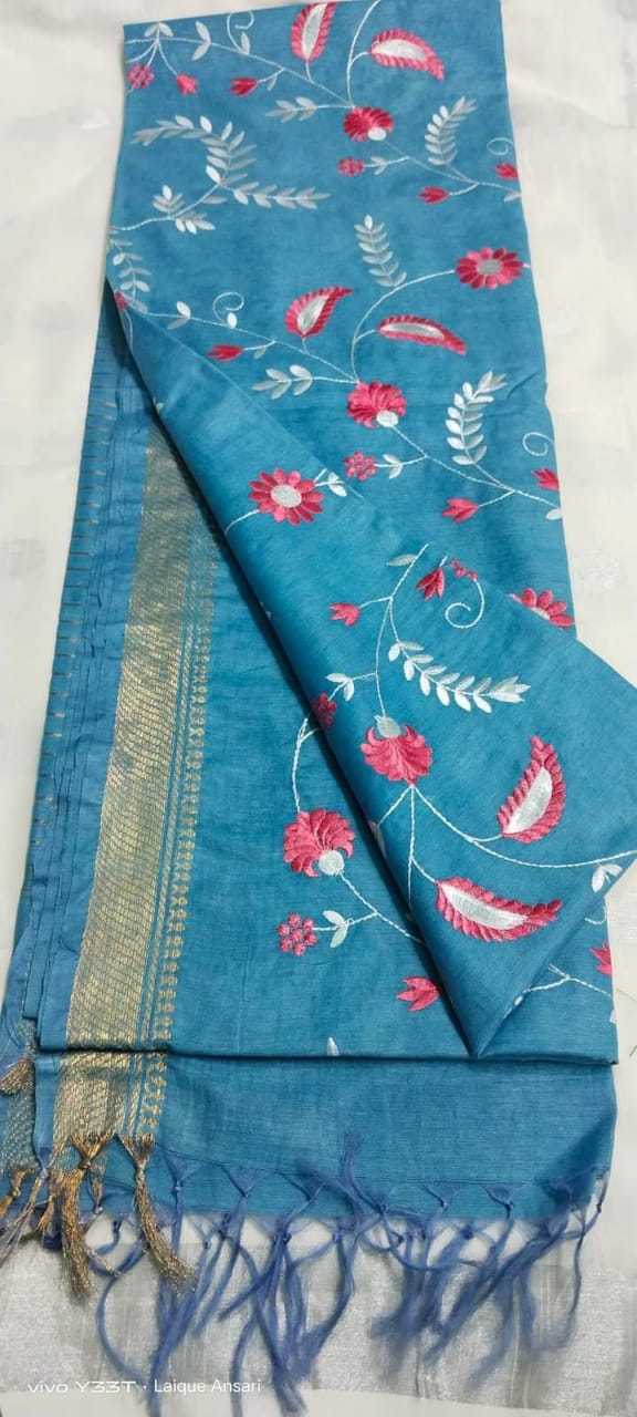 Embroidered Tussar silk sarees