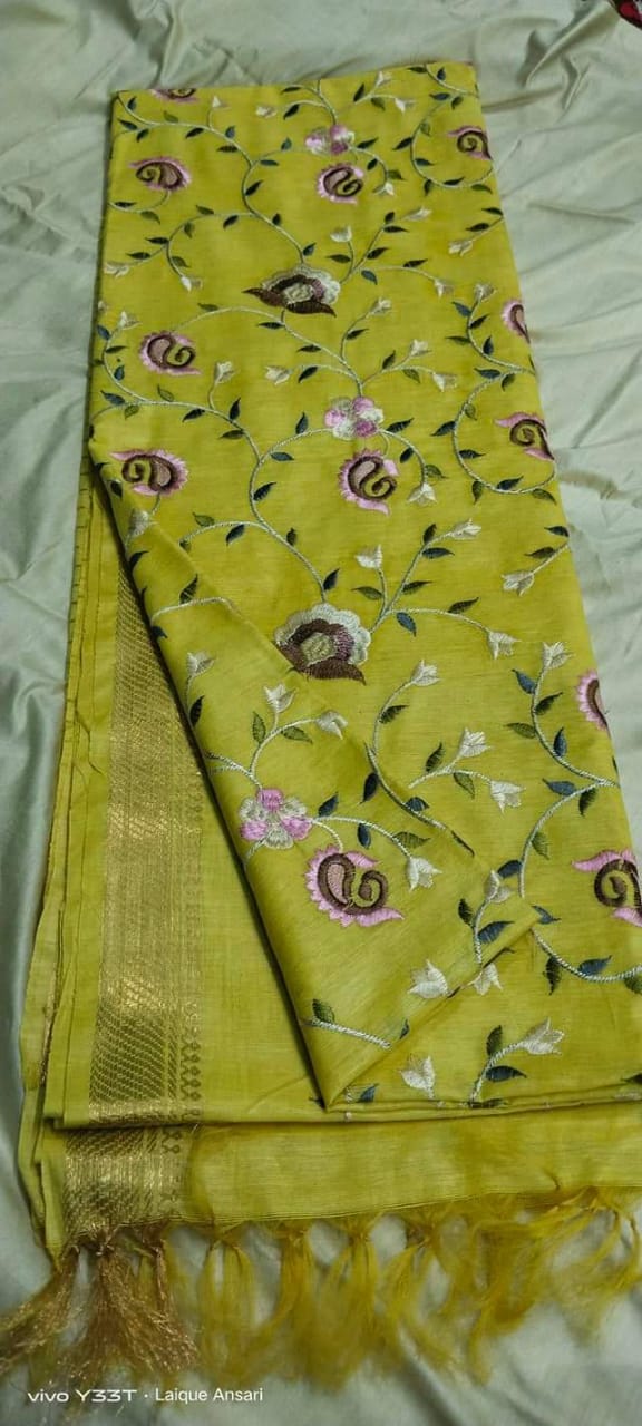 Embroidered Tussar silk sarees