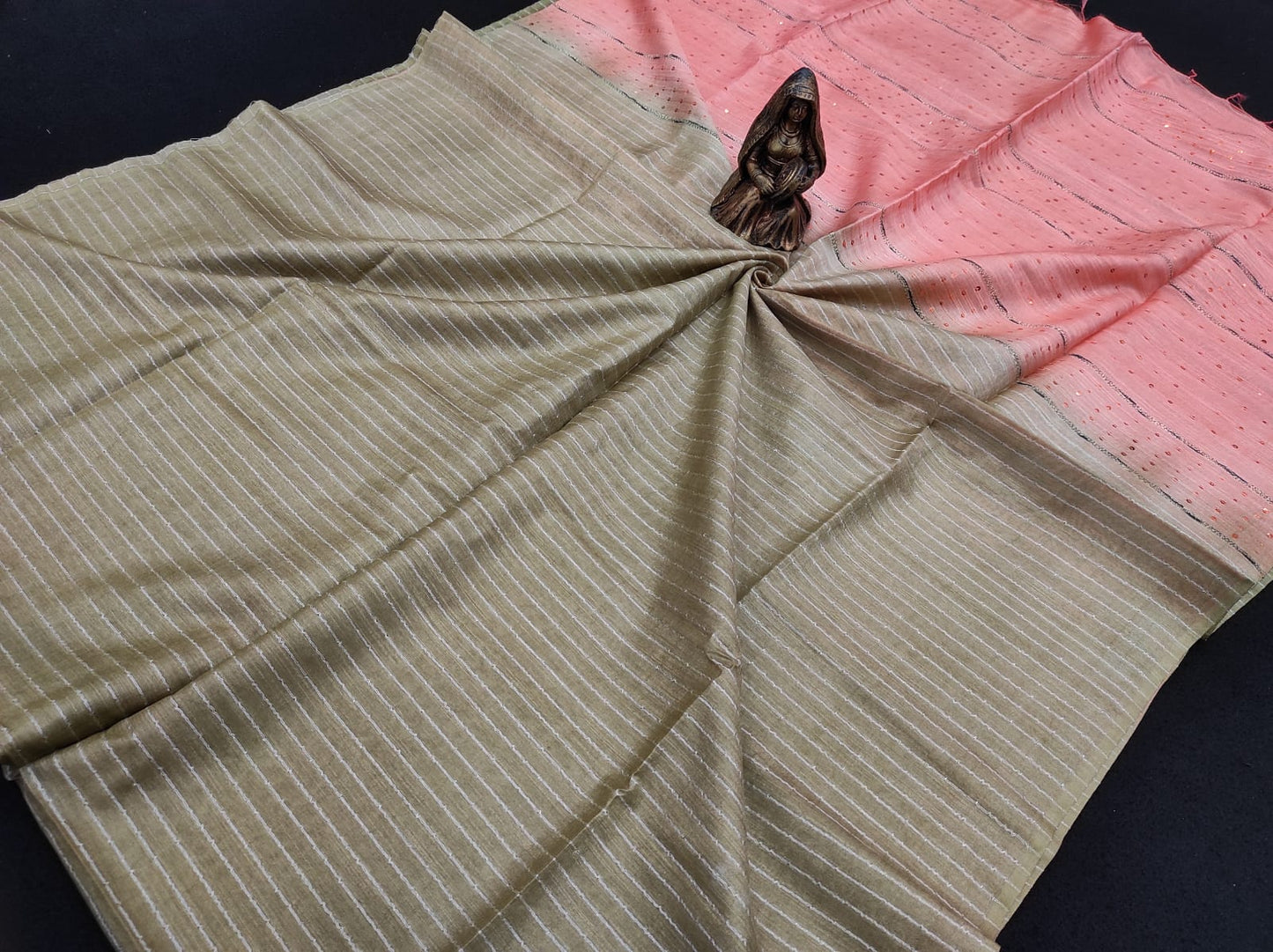 Semi Tussar silk sarees with golden zari body