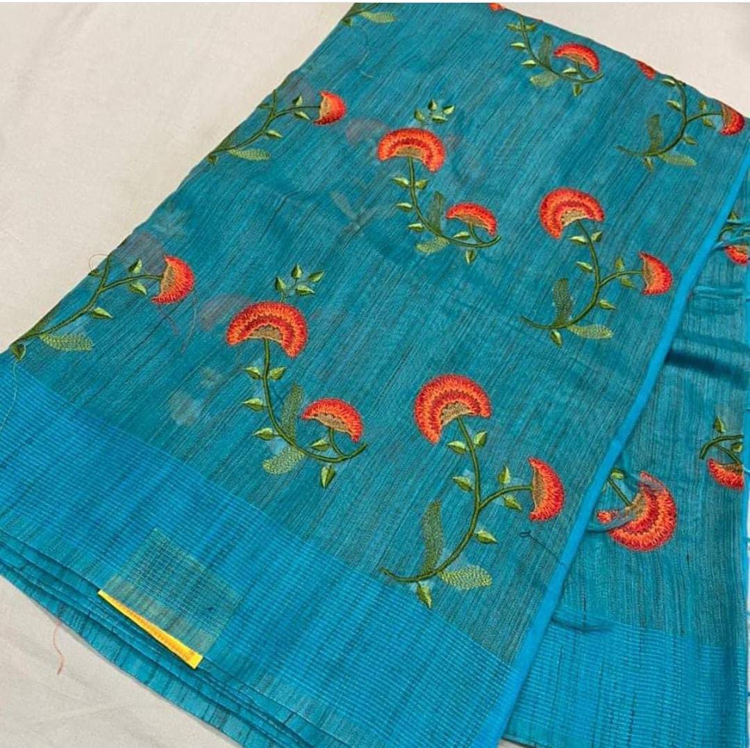 Embroidered Tussar  silk Sarees