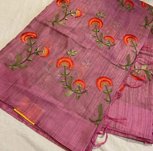 Embroidered Tussar  silk Sarees