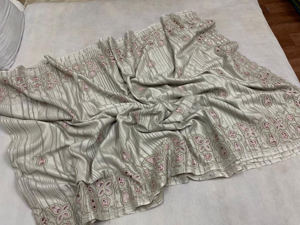 Semi silk cutwork border pallu saree with blouse piece