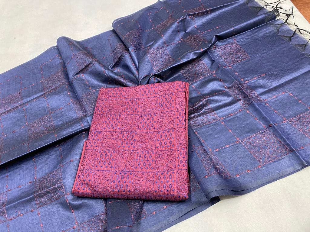 Embroidered semi raw silk top dupatta and bottom