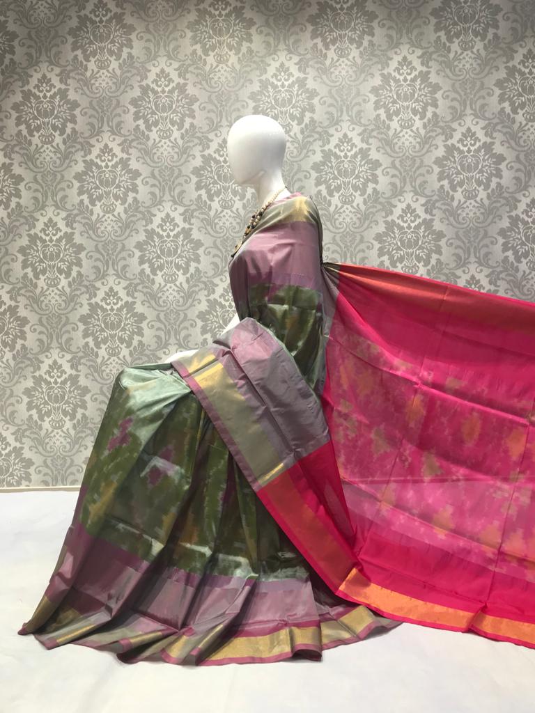 Pure ikat soft silk sarees with contrast pallu and blouse