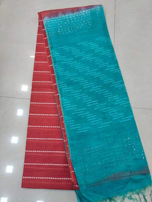 Semi Tussar silk saree with flig work in pallu