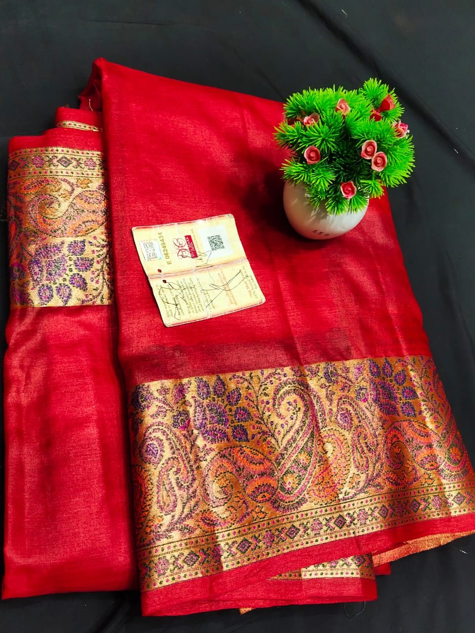 Pure tussar silk saree with alfi  border